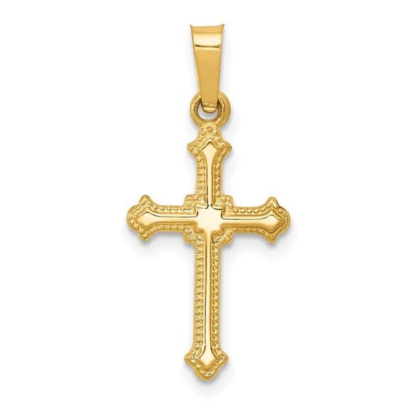 14k Yellow Gold Polished Hollow Fleur de Lis Cross Pendant 11 x 24mm